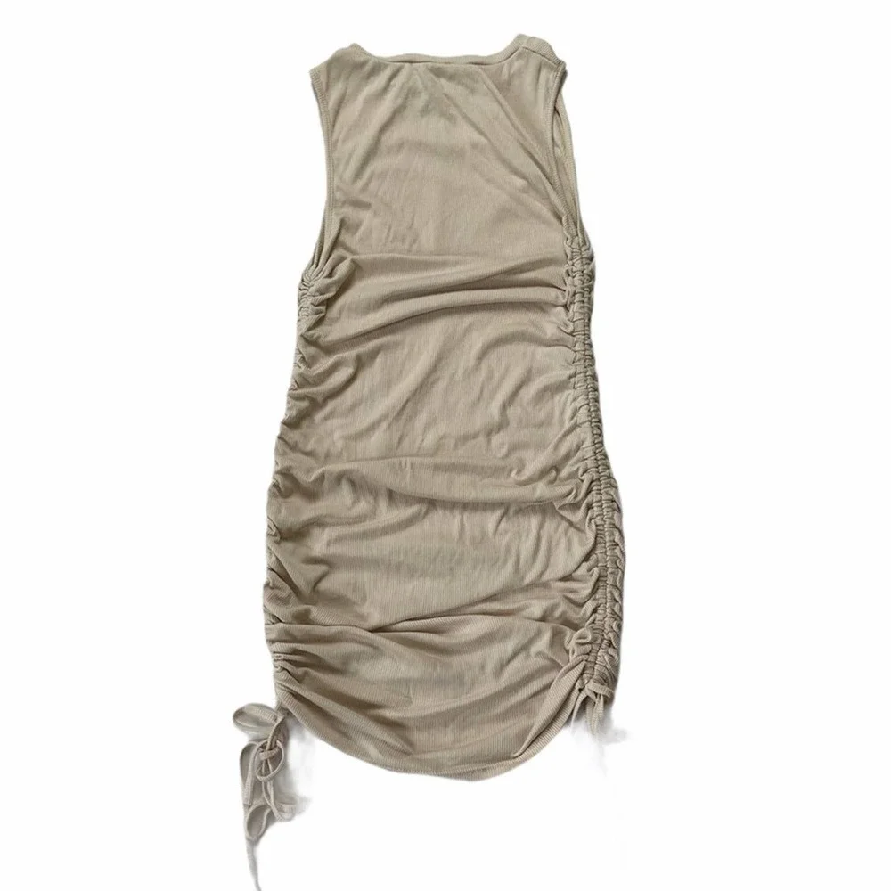 BB Dakota | Cream Ribbed Sleeveless Side Ruched One-Piece Dress